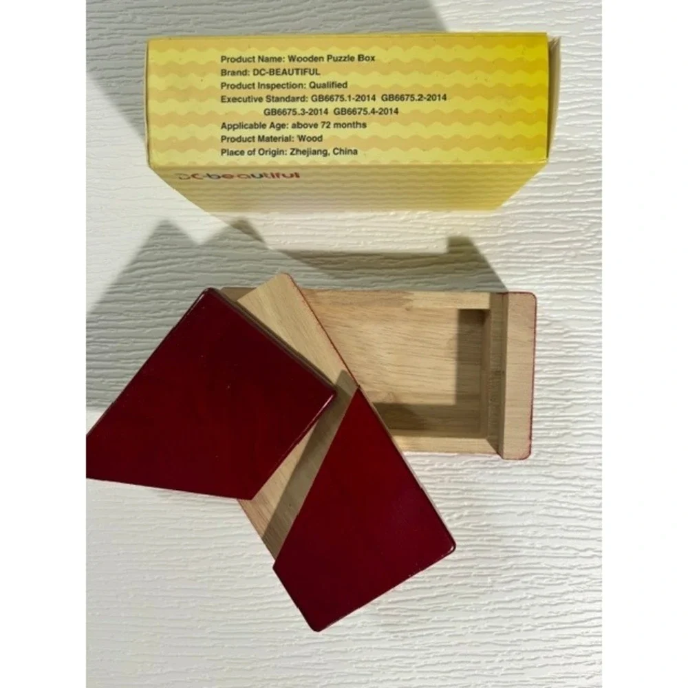 Wooden Puzzle Box Secret Hidden Compartment Brain Teaser Burgundy S0033-37